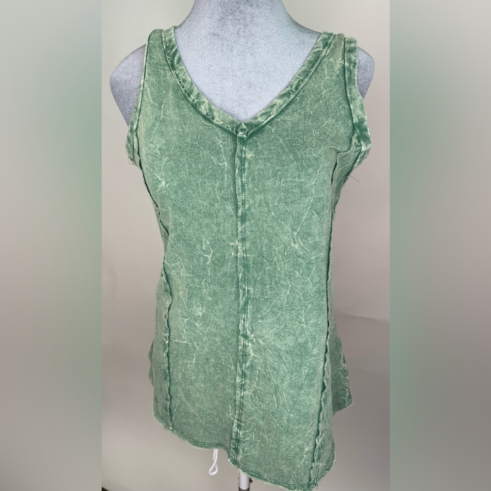 Zenana Washed V Neck Tank Top Mineral Wash Green Casual Basic